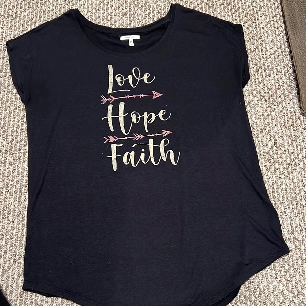 Maurice’s graphic “Love, Hope, Faith” top. M